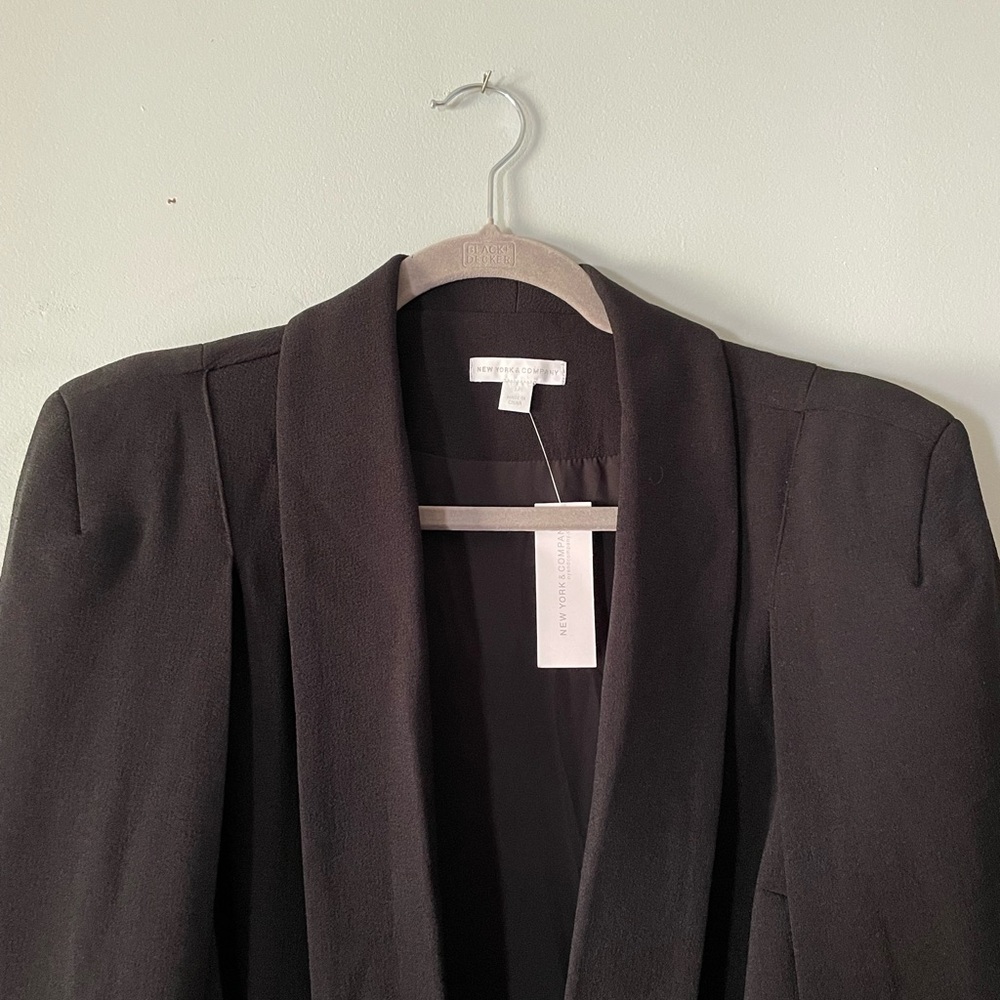 New York & Company Black Cape Blazer Jacket with Waist Tie - Picture 4 of 9